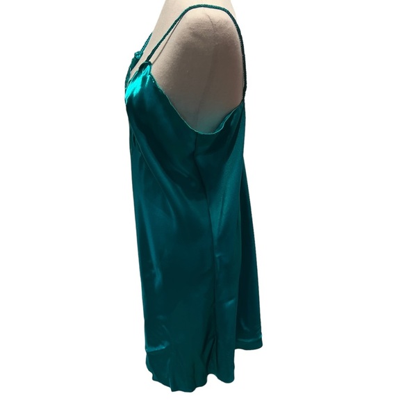 VTG LORD & TAYLOR Peacock Green Embroidered Floral Chemise Mini Slip Dress Large - Picture 10 of 14
